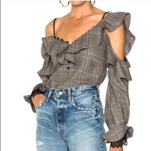 SOLD——Self-Portrait Plaid Print Off-The-Shoulder Top